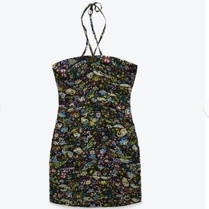 ZARA Women’s Ruched Flower Halter Mini Dress Size XS